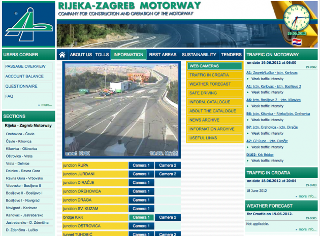 Webové stránky Autocesta Rijeka - Zagreb