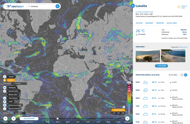Ventusky: předpověď počasí nejen pro Chorvatsko